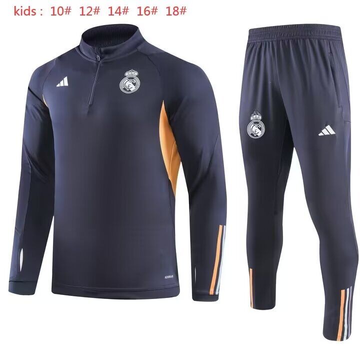 Kids Real Madrid 23/24 Tracksuit - Dark Grey/Golden
